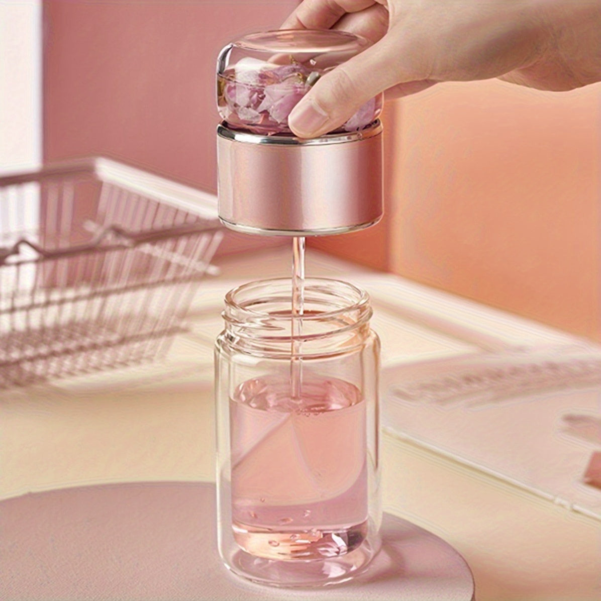 Portable Separate Tea Infuser Glass Water Bottle, Double Wall Mini Glass Tumbler, Independent Tea Storage Chamber for Flower Tea Loose Leaf Tea