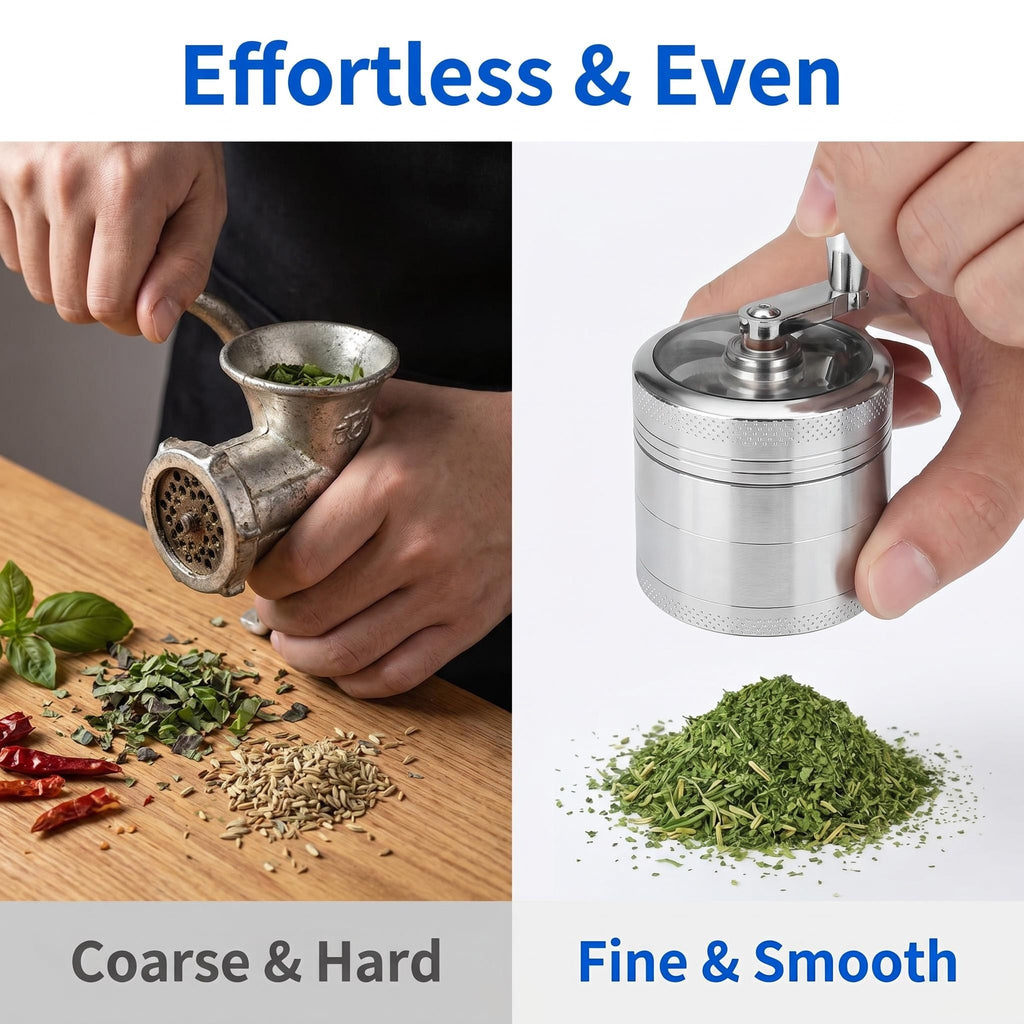 4-Layer Hand Crank Spice Grinder, Manual Aluminum Herb Mill with Handle, Magnetic Lid, Fine Mesh Filter for Spices, Dried Herbs, Coffee Beans
