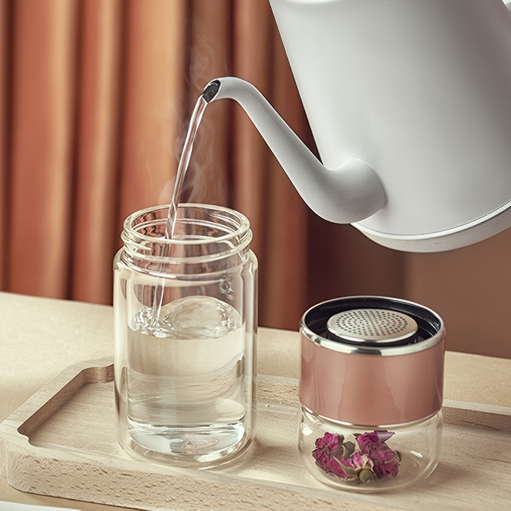 Portable Separate Tea Infuser Glass Water Bottle, Double Wall Mini Glass Tumbler, Independent Tea Storage Chamber for Flower Tea Loose Leaf Tea