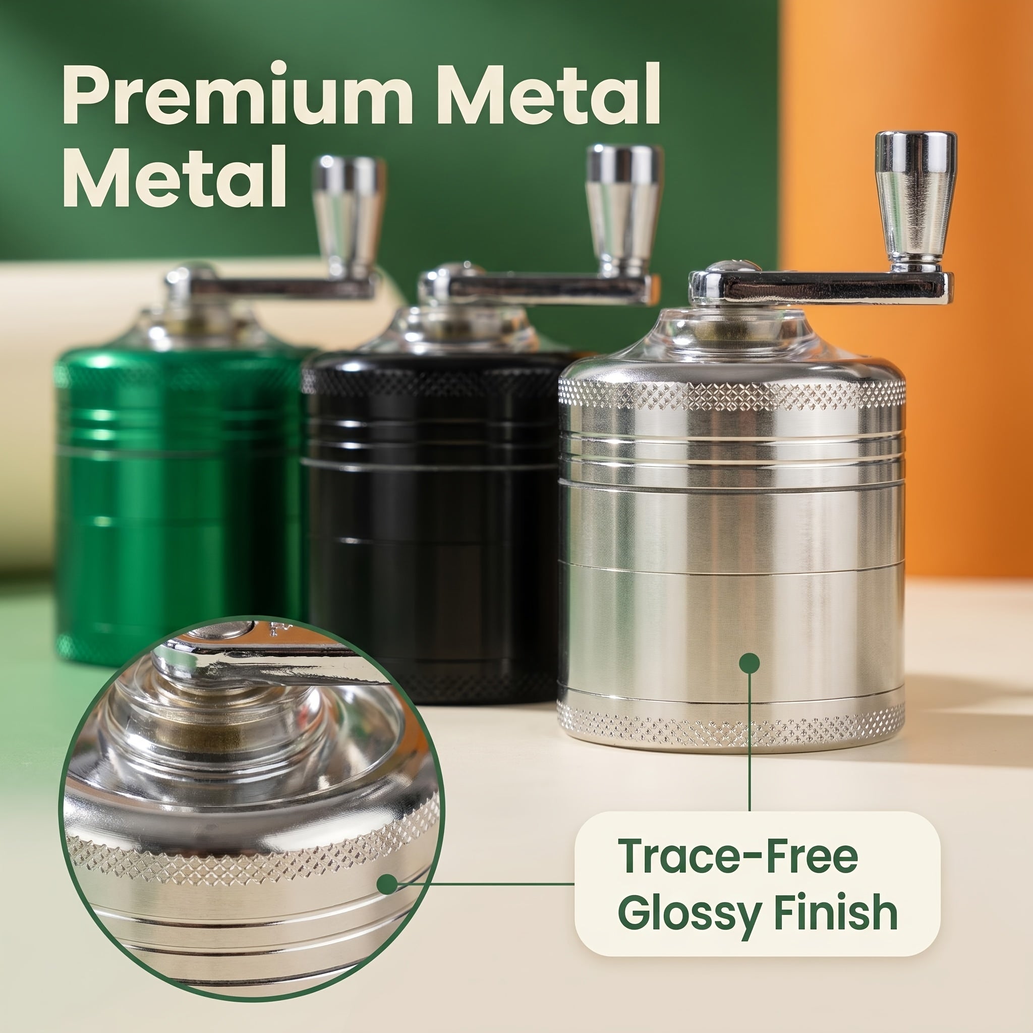 4-Layer Hand Crank Spice Grinder, Manual Aluminum Herb Mill with Handle, Magnetic Lid, Fine Mesh Filter for Spices, Dried Herbs, Coffee Beans