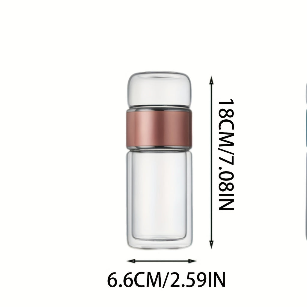 Portable Separate Tea Infuser Glass Water Bottle, Double Wall Mini Glass Tumbler, Independent Tea Storage Chamber for Flower Tea Loose Leaf Tea