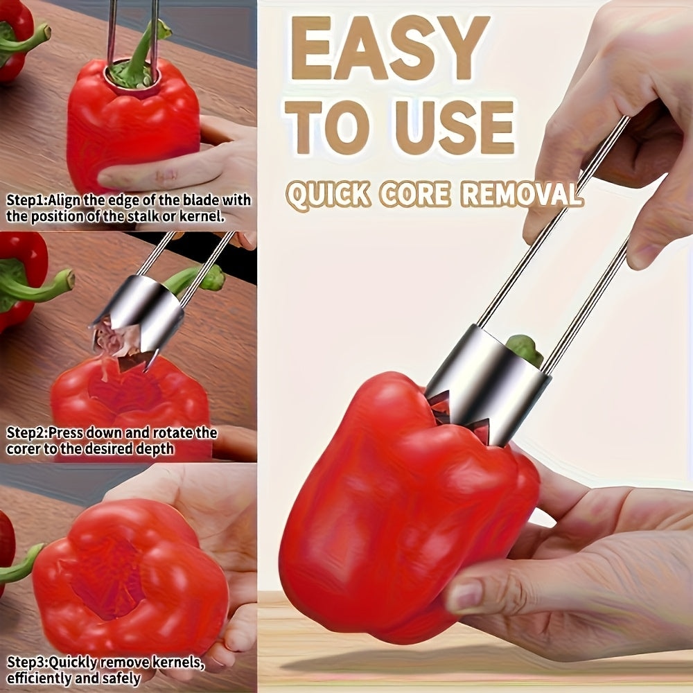 Stainless Steel Fruit Vegetable Corer Remover, Multifunctional Core Seed Remover Tool for Apple, Pear, Bell Pepper, Bitter Melon, Stuffed Vegetables Kitchen Gadget