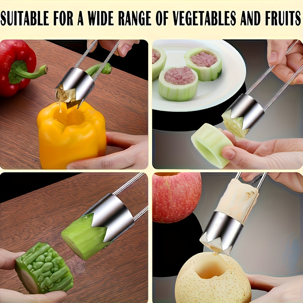Stainless Steel Fruit Vegetable Corer Remover, Multifunctional Core Seed Remover Tool for Apple, Pear, Bell Pepper, Bitter Melon, Stuffed Vegetables Kitchen Gadget