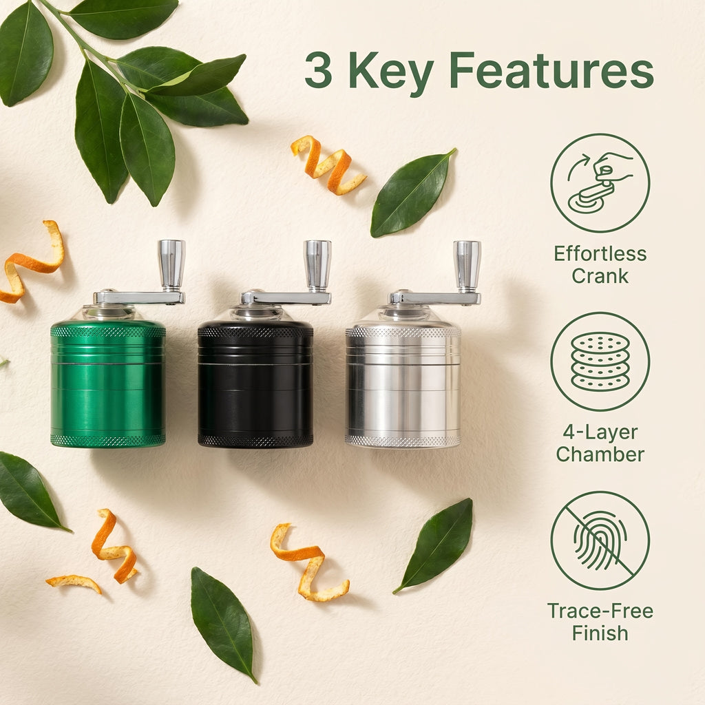 4-Layer Hand Crank Spice Grinder, Manual Aluminum Herb Mill with Handle, Magnetic Lid, Fine Mesh Filter for Spices, Dried Herbs, Coffee Beans
