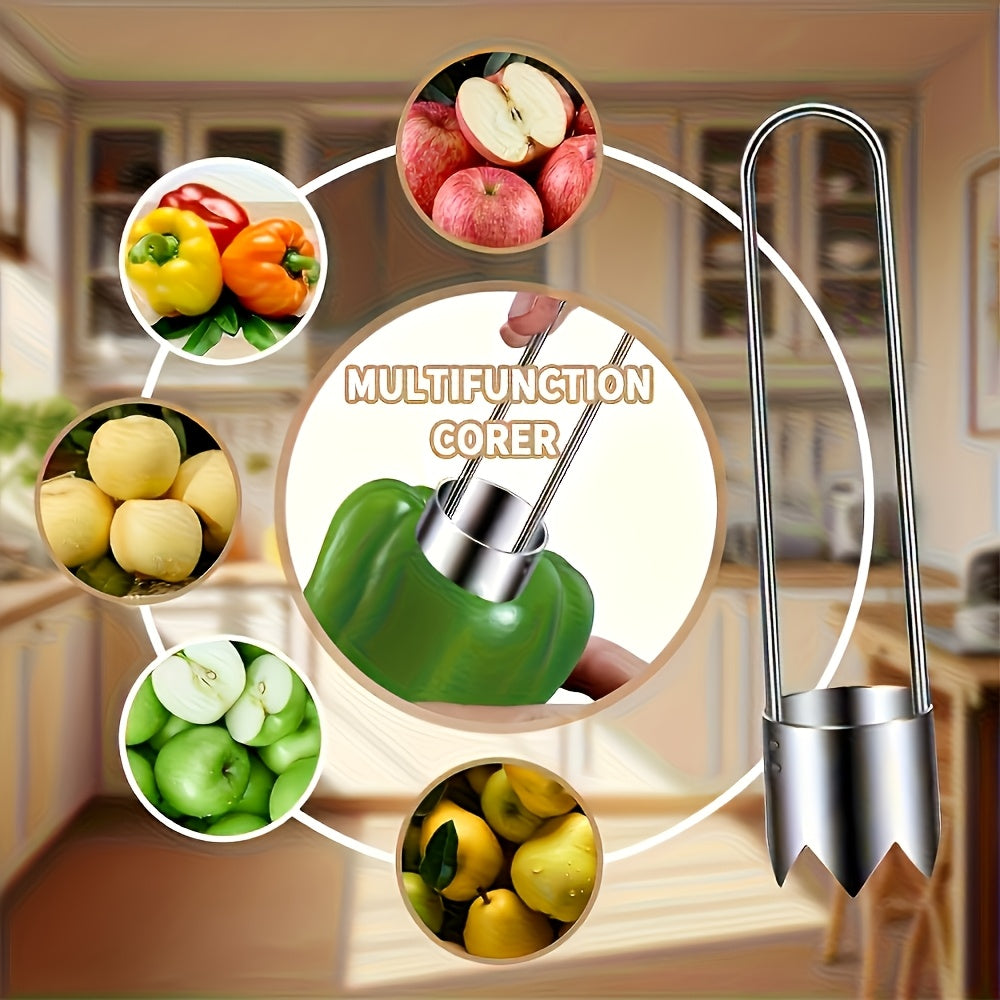 Stainless Steel Fruit Vegetable Corer Remover, Multifunctional Core Seed Remover Tool for Apple, Pear, Bell Pepper, Bitter Melon, Stuffed Vegetables Kitchen Gadget