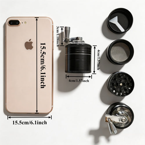 4-Layer Hand Crank Spice Grinder, Manual Aluminum Herb Mill with Handle, Magnetic Lid, Fine Mesh Filter for Spices, Dried Herbs, Coffee Beans